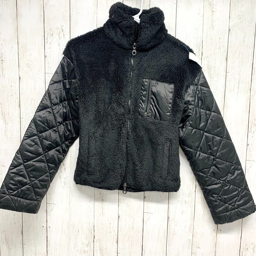 Joy Lab Jacket Women Size XS Collared Sherpa Quilted Sleeve Full Zip Cropped